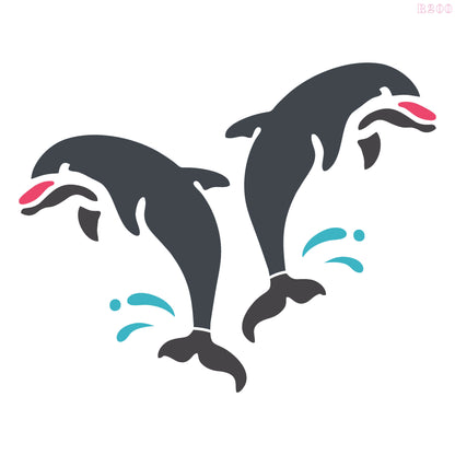 MaxxxMart - Fishes, Dolphin and Penguins Wall Stencil (Inches)