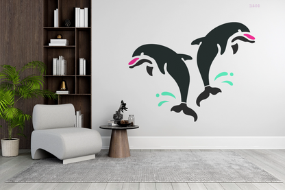 MaxxxMart - Fishes, Dolphin and Penguins Wall Stencil (Inches)
