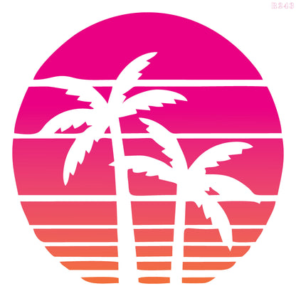 MaxxxMart - Tropical Sunset Waves And Palm Tree Silhouette Stencil Wall Stencil (Inches)