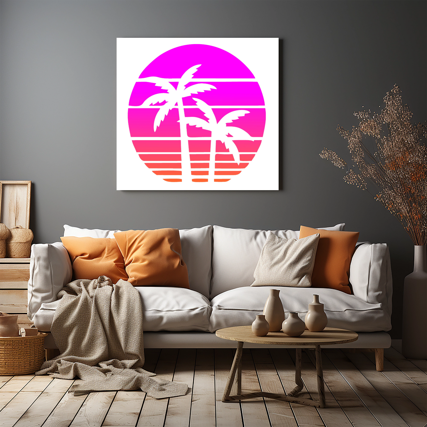 MaxxxMart - Tropical Sunset Waves And Palm Tree Silhouette Stencil Wall Stencil (Inches)