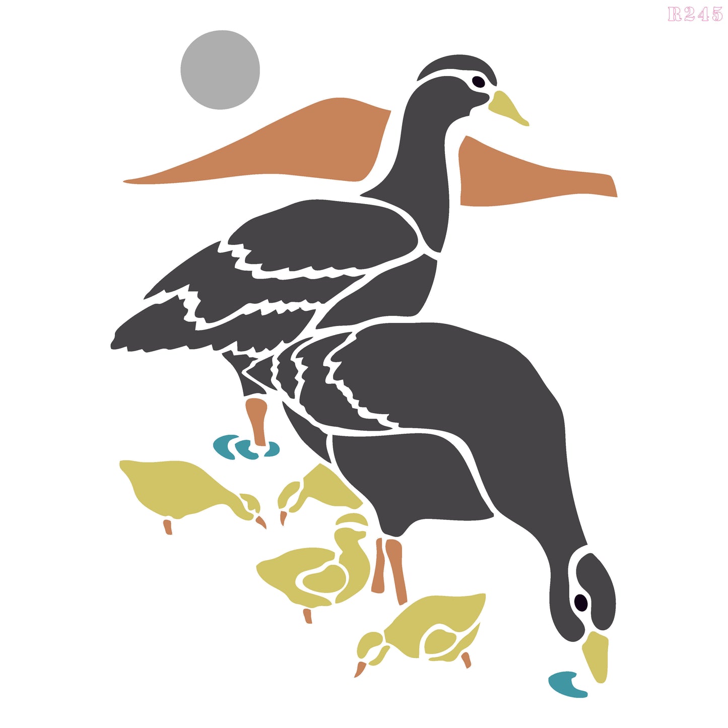 MaxxxMart - Goose And Bear with Umbrella Wall Stencil (Inches)