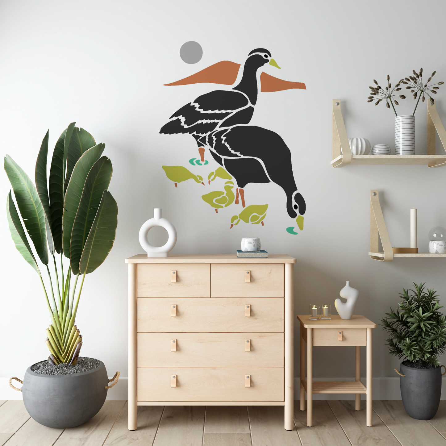 MaxxxMart - Goose And Bear with Umbrella Wall Stencil (Inches)