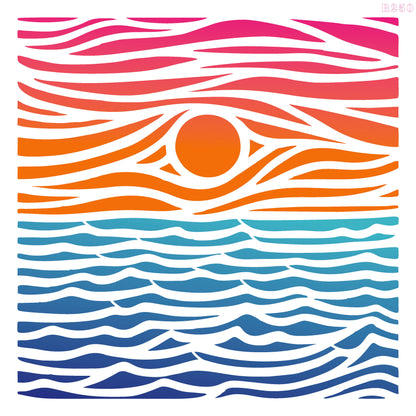 MaxxxMart - Tropical Sunset Waves And Palm Tree Silhouette Stencil Wall Stencil (Inches)