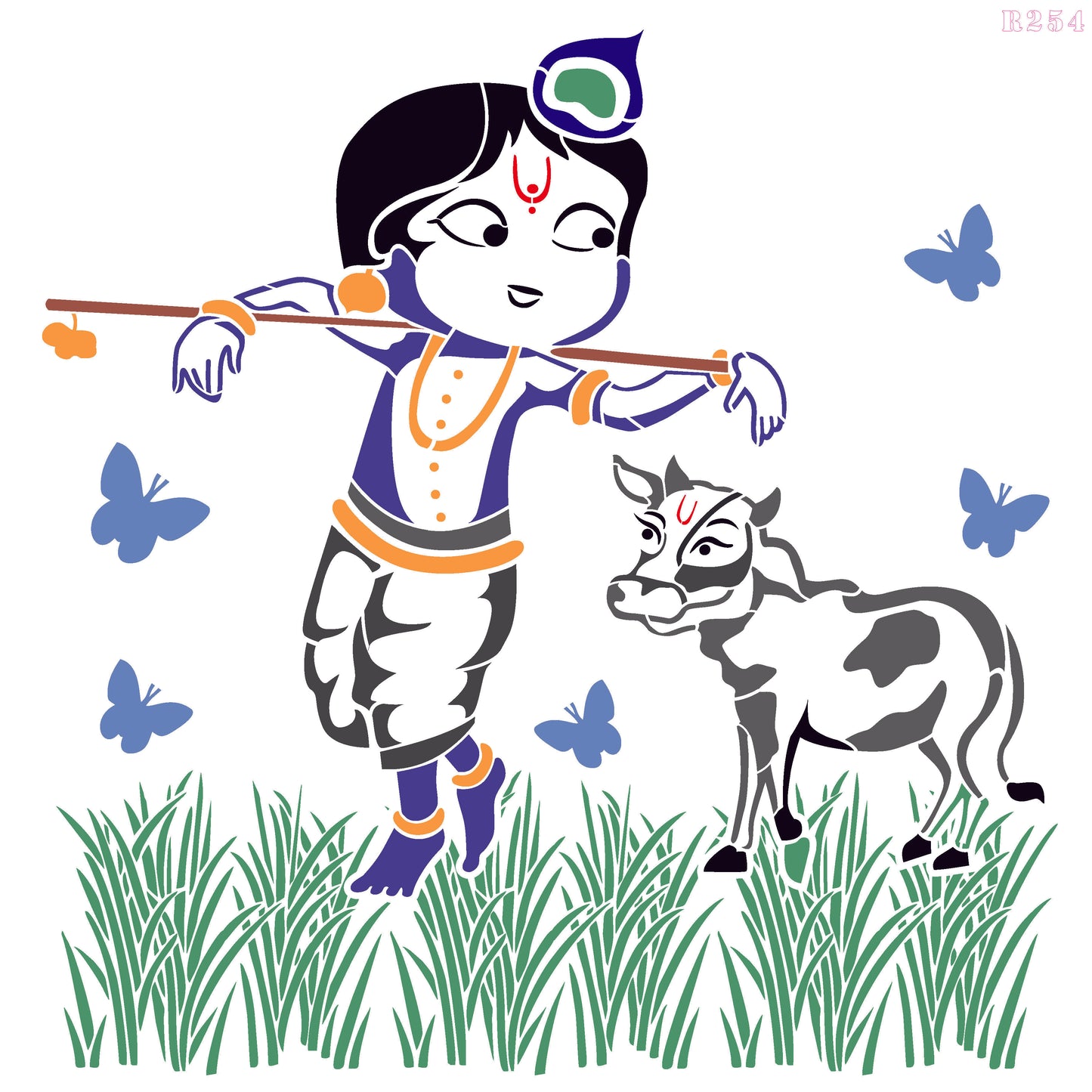 Maxxxmart - Lord Krishna and Calf Wall Stencil (Inches)