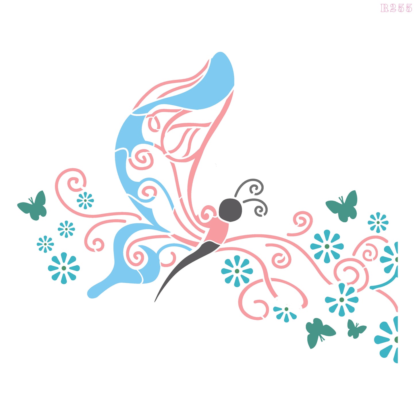 MaxxxMart - Butterfly And Birds Cage Wall Stencil (Inches)