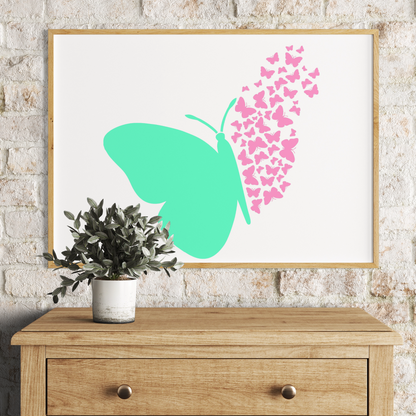 MaxxxMart - Butterfly And Birds Cage Wall Stencil (Inches)