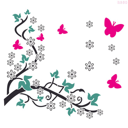MaxxxMart - Trees With Butterfly Wall Stencil (Inches)
