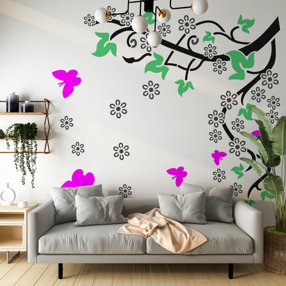 MaxxxMart - Trees With Butterfly Wall Stencil (Inches)
