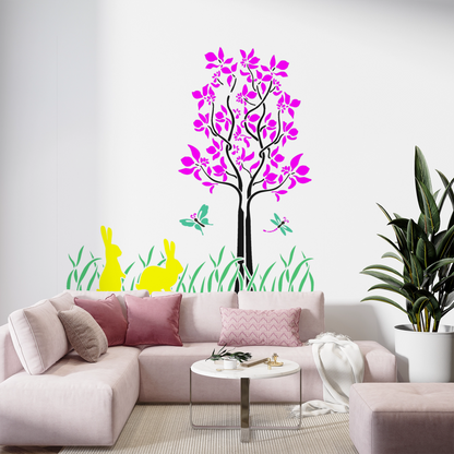 MaxxxMart - Trees With Butterfly Wall Stencil (Inches)