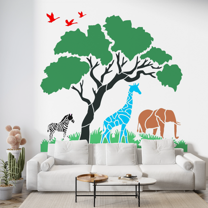 MaxxxMart - Eagle and Animals In Forest Wall Stencil (Inches)