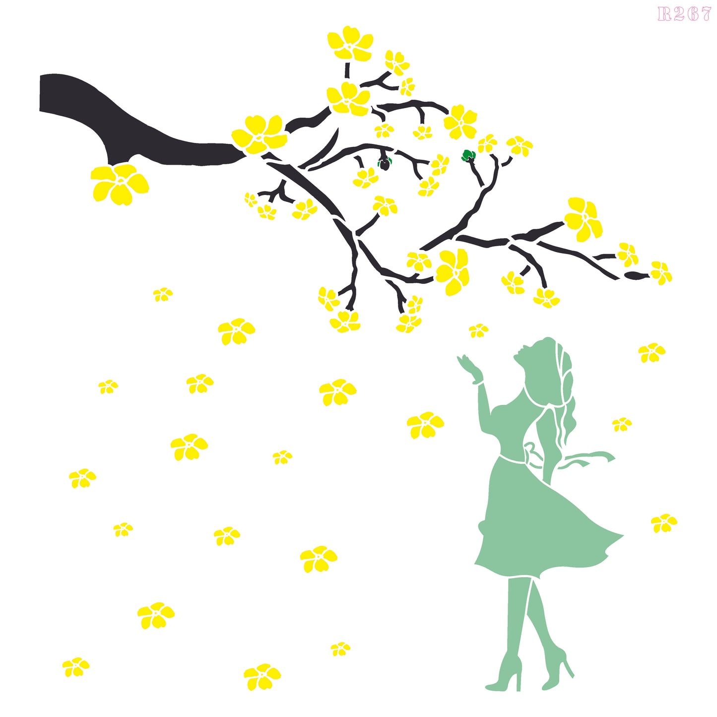 MaxxxMart - Girl Swing in Tree Wall Stencil (Inches)