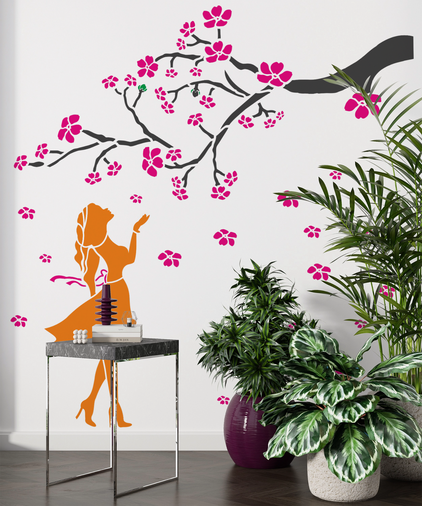 MaxxxMart - Girl Swing in Tree Wall Stencil (Inches)