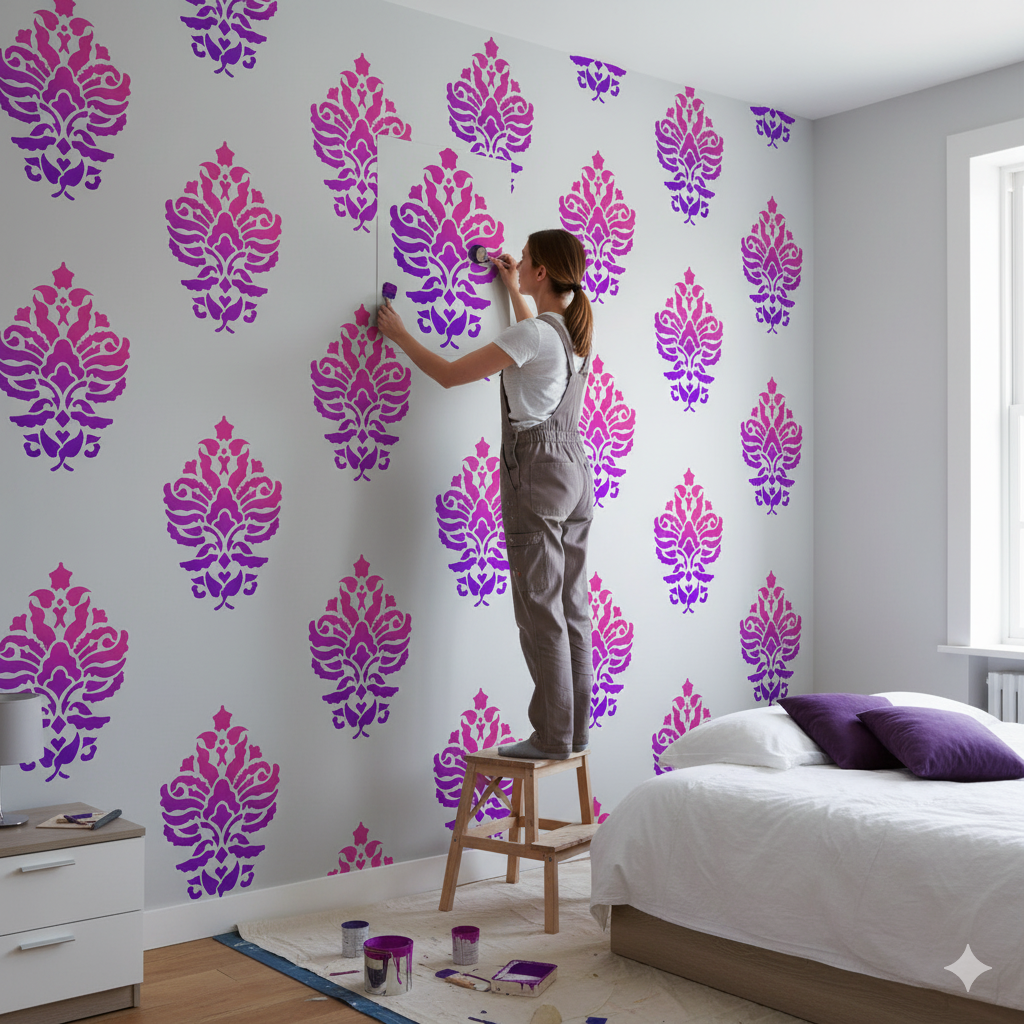 MaxxxMart - Damask Pattern-1 Wall Stencil(Inches)