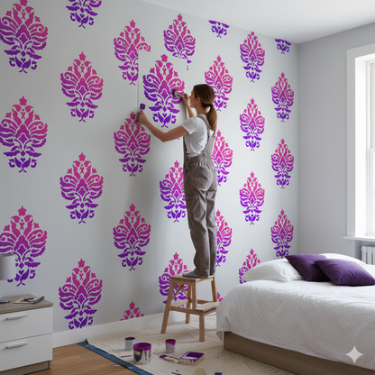MaxxxMart - Damask Pattern-1 Wall Stencil(Inches)