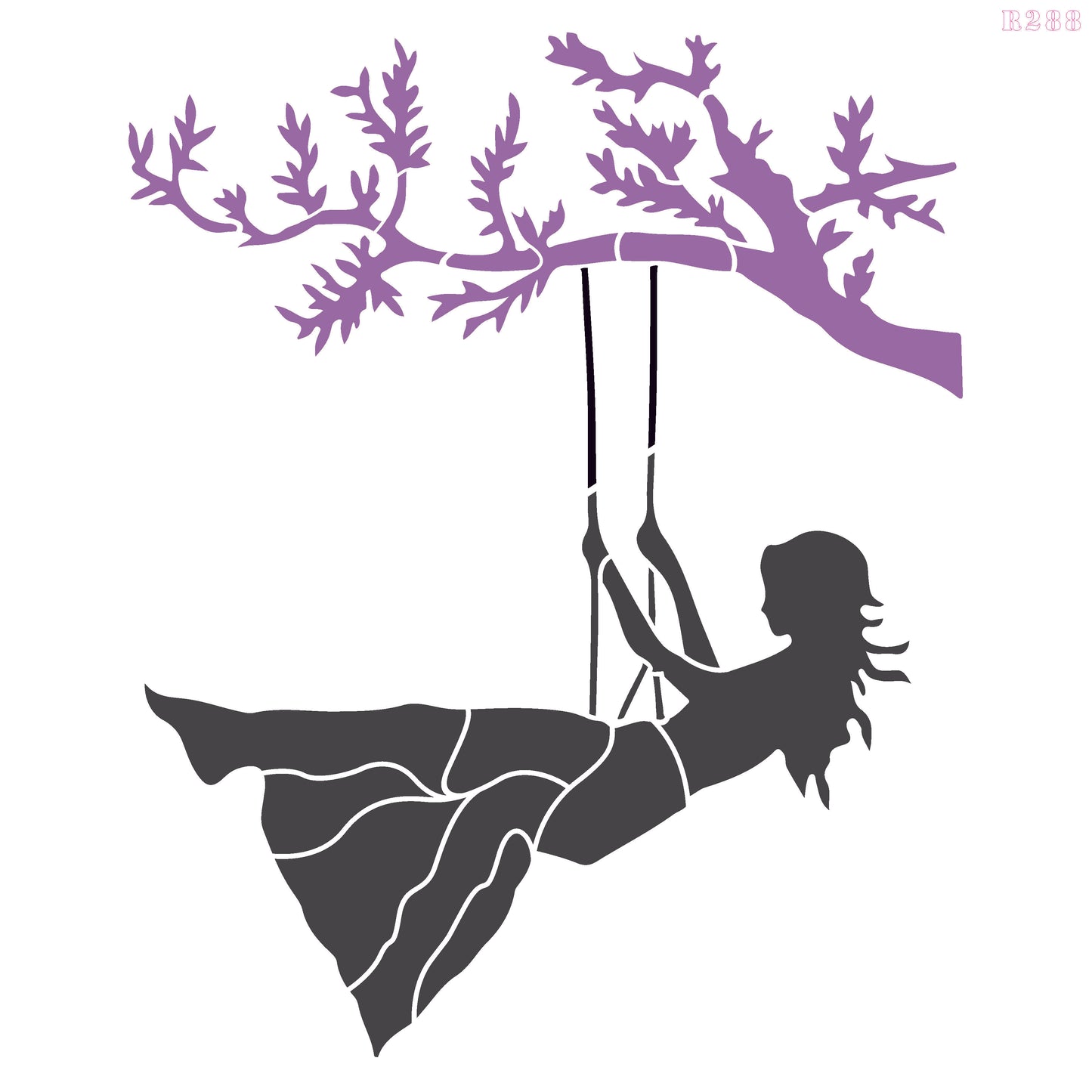 MaxxxMart - Girl Swing in Tree Wall Stencil (Inches)
