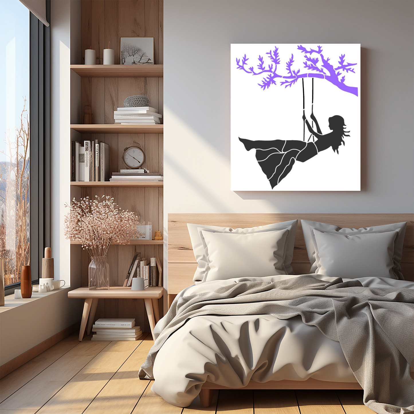 MaxxxMart - Girl Swing in Tree Wall Stencil (Inches)