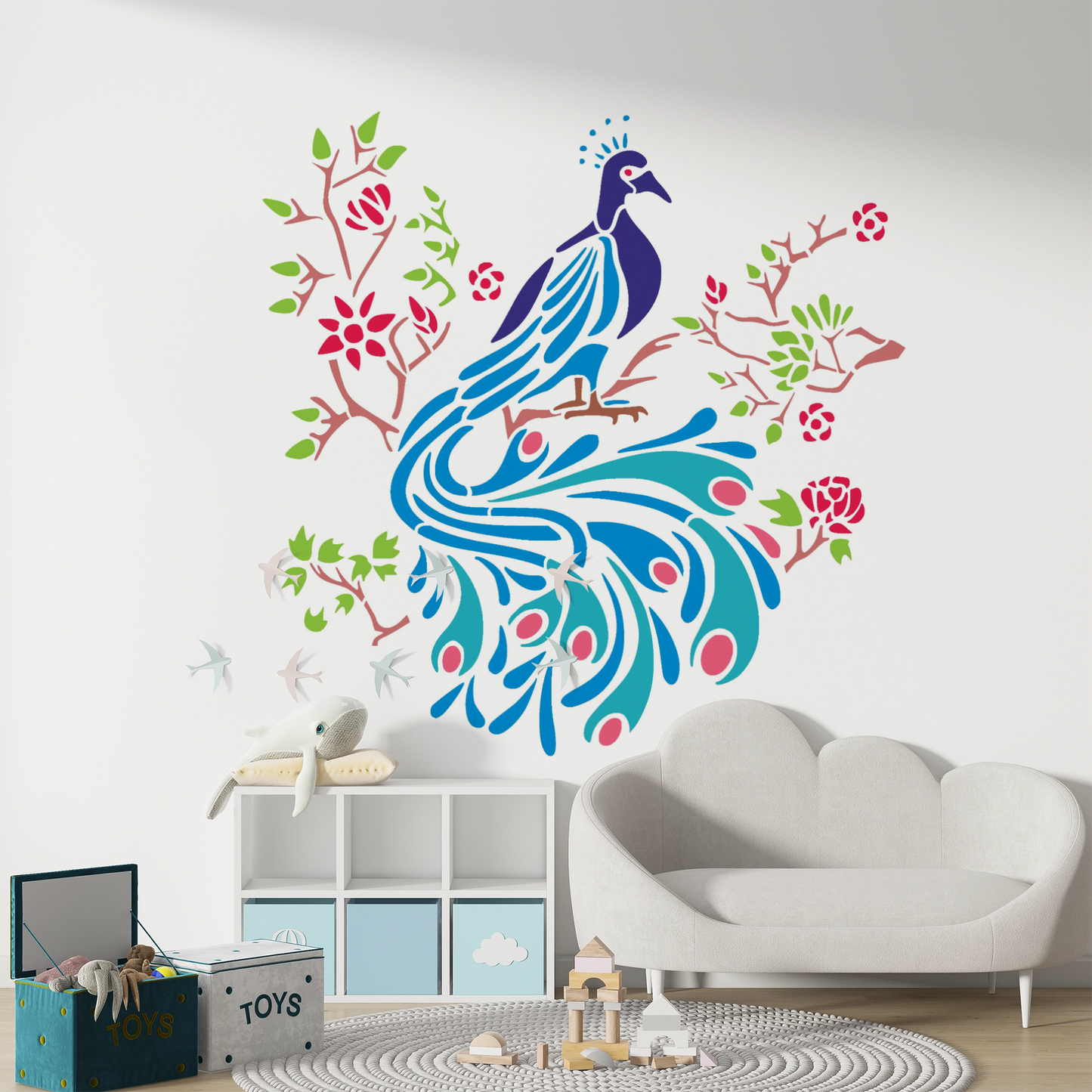MaxxxMart - Birds And Peacock Theme Wall Stencil(Inches)