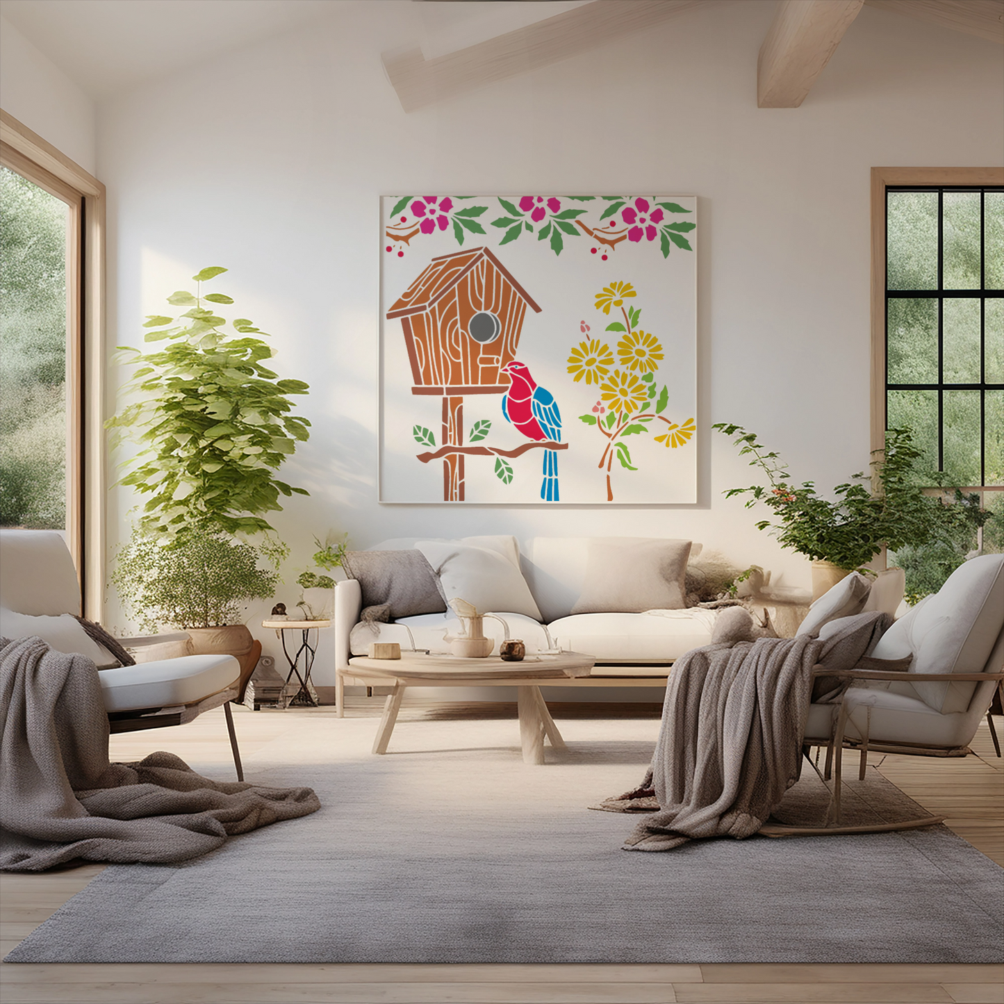 MaxxxMart - Birds And Peacock Theme Wall Stencil(Inches)