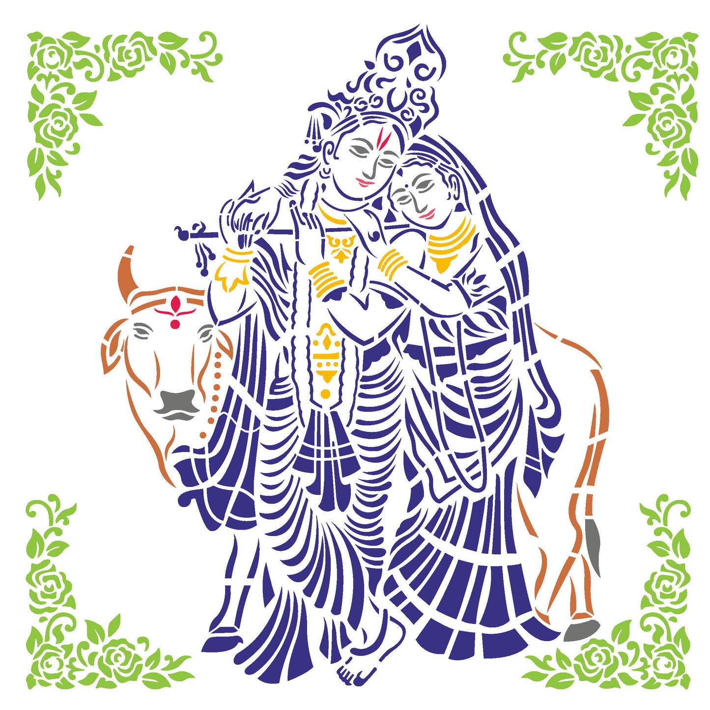 MaxxxMart - Lord Krishna And Radha Wall Stencil (Inches)