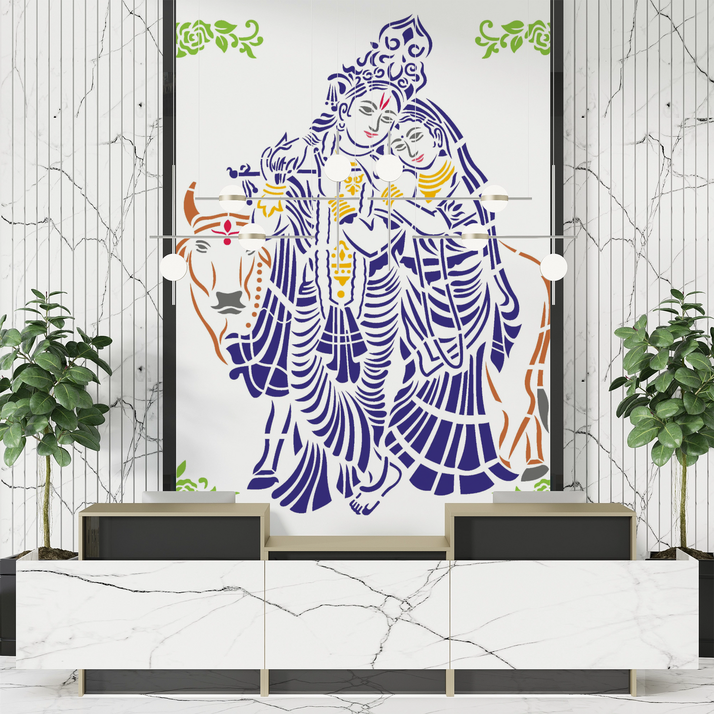 MaxxxMart - Lord Krishna And Radha Wall Stencil (Inches)