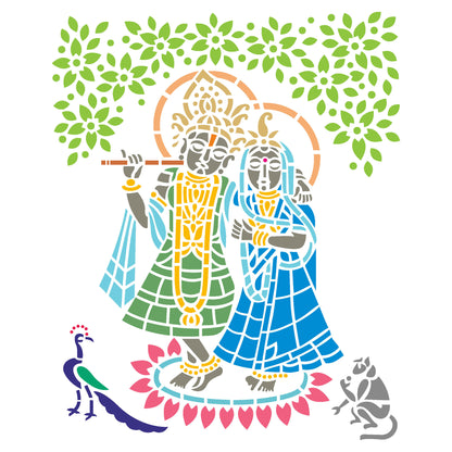 MaxxxMart - Lord Krishna And Radha Wall Stencil (Inches)