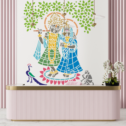 MaxxxMart - Lord Krishna And Radha Wall Stencil (Inches)