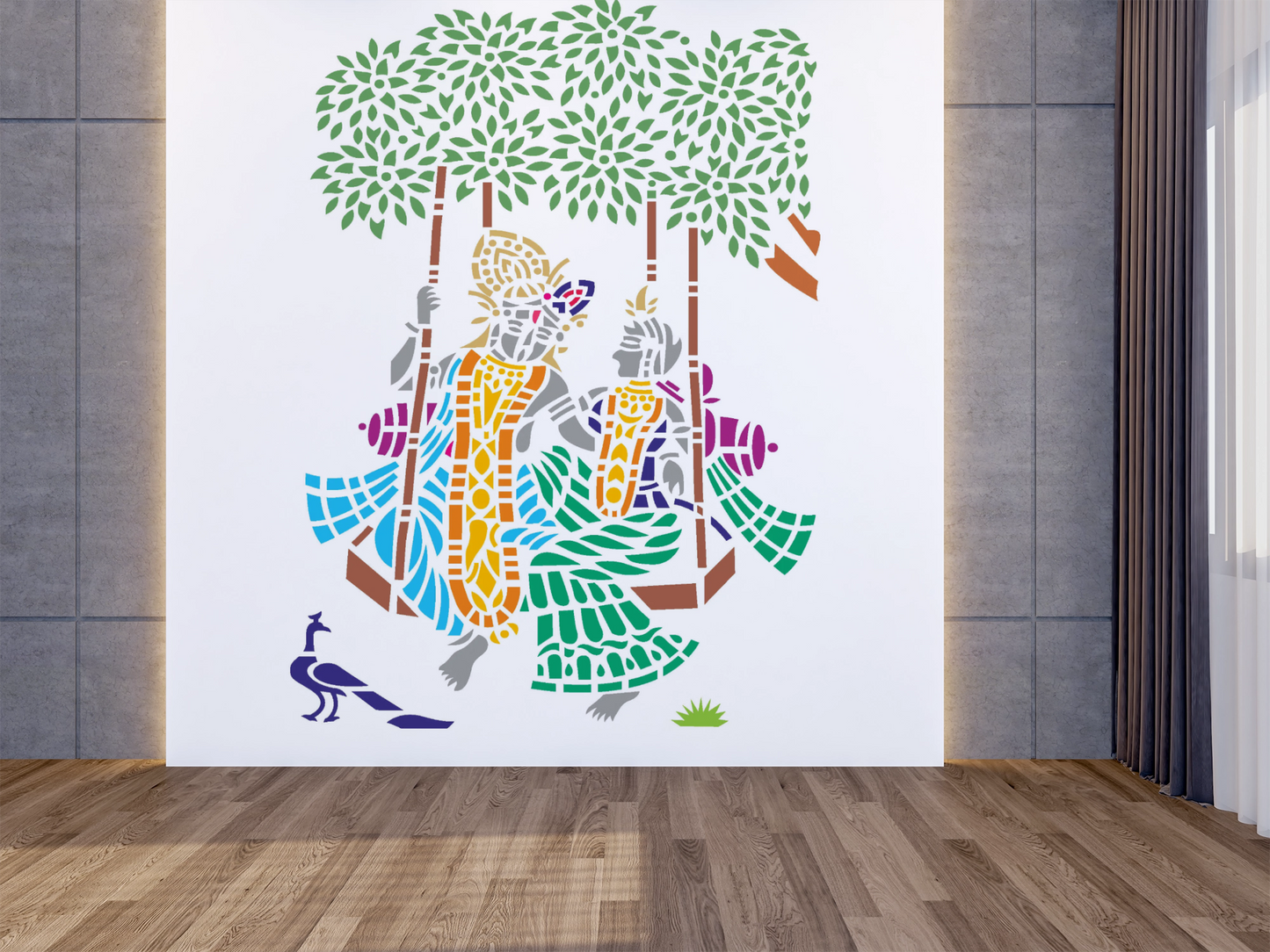 MaxxxMart - Lord Krishna And Radha Wall Stencil (Inches)