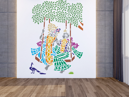 MaxxxMart - Lord Krishna And Radha Wall Stencil (Inches)