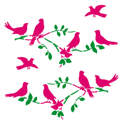 MaxxxMart - Flowers And Birds Wall Stencil(Inches)
