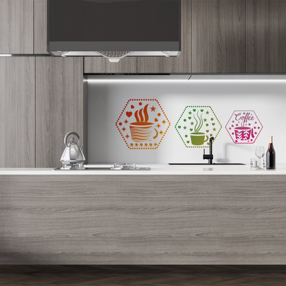 MaxxxMart - Cozy Coffee Cup Wall  Stencils (Inches)