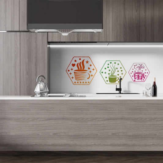 MaxxxMart - Cozy Coffee Cup Wall  Stencils (Inches)