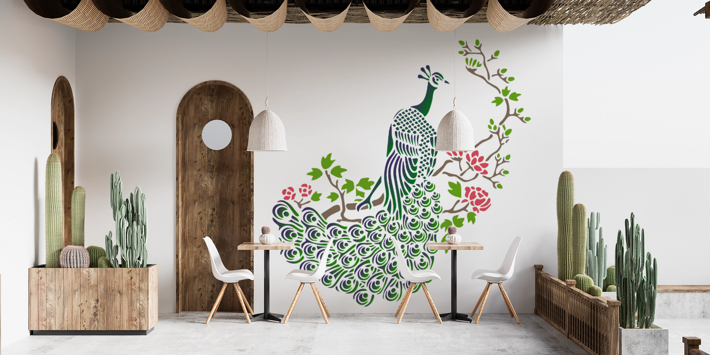 MaxxxMart-Peacock Theme Wall stencil (Inches)