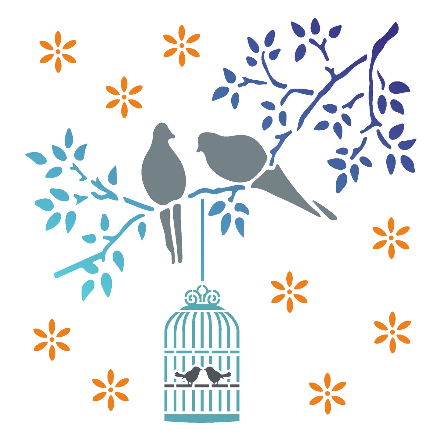 MaxxxMart - Trees With Birds And Branches Wall Stencil (Inches)