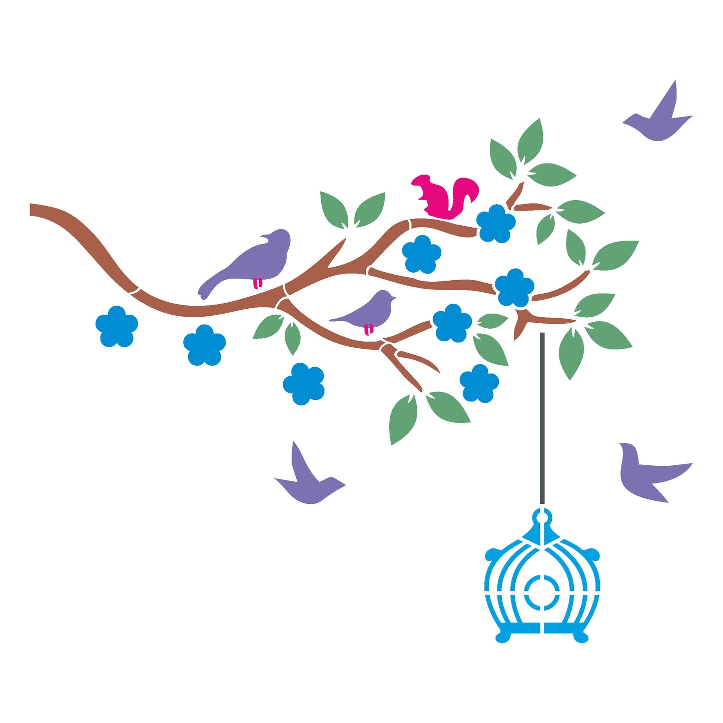 MaxxxMart - Trees With Birds And Branches Wall Stencil (Inches)