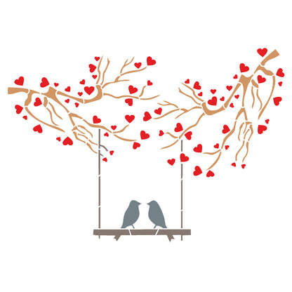 MaxxxMart - Trees With Birds And Branches Wall Stencil (Inches)