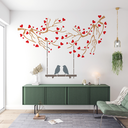 MaxxxMart - Trees With Birds And Branches Wall Stencil (Inches)