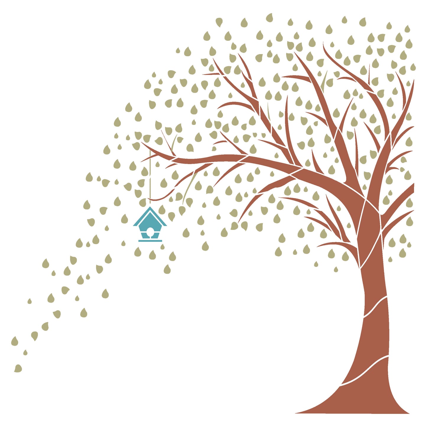 MaxxxMart - Trees With Birds And Branches Wall Stencil (Inches)