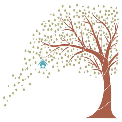 MaxxxMart - Trees With Birds And Branches Wall Stencil (Inches)