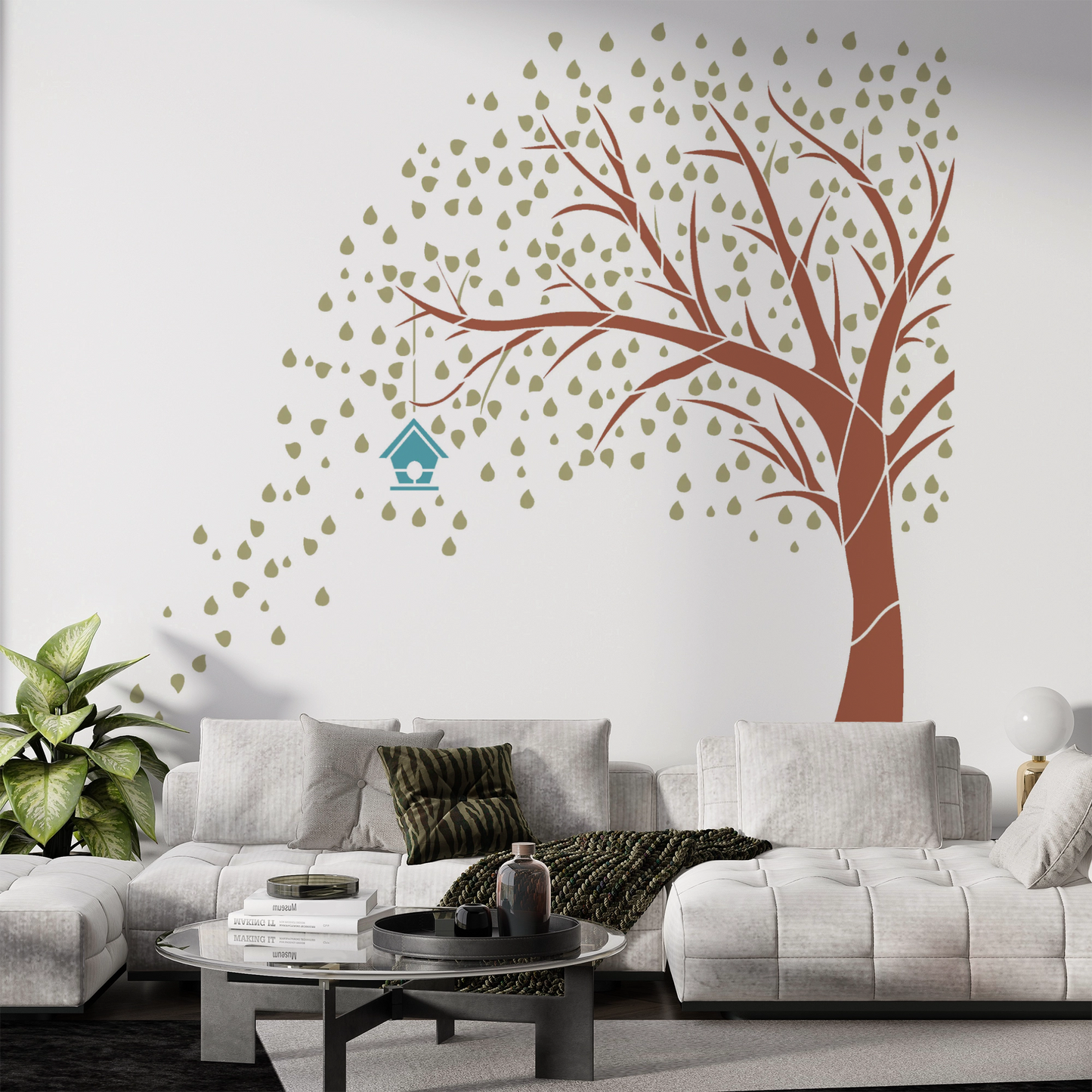 MaxxxMart - Trees With Birds And Branches Wall Stencil (Inches)
