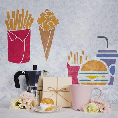 MaxxxMart - Burgers, Fries, Popcorn wall Stencil(Inches)