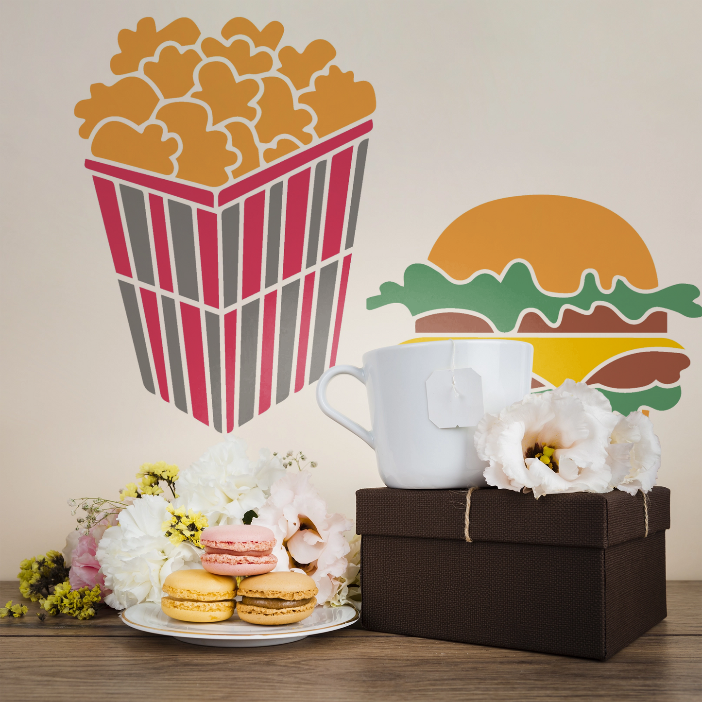 MaxxxMart - Burgers, Fries, Popcorn wall Stencil(Inches)