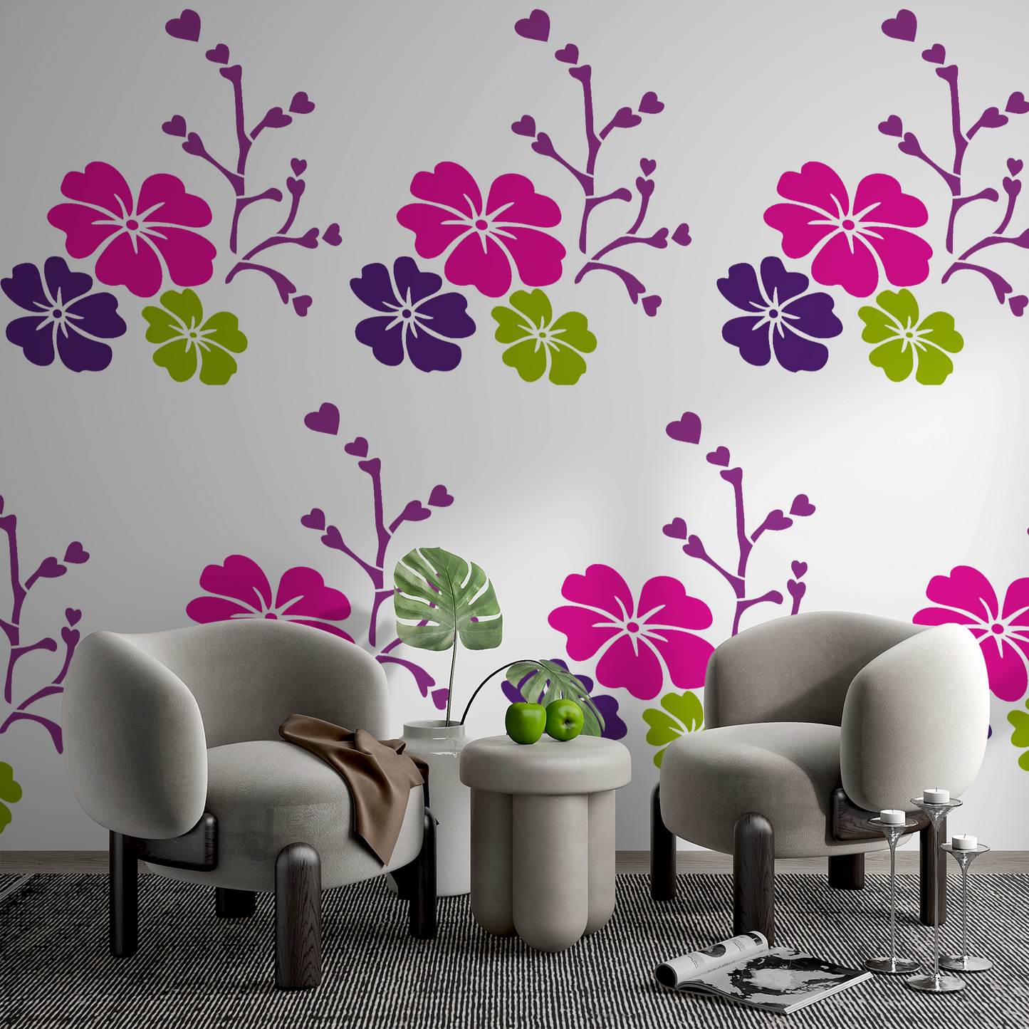 MaxxxMart -Flower Wall Stencil (Inches)