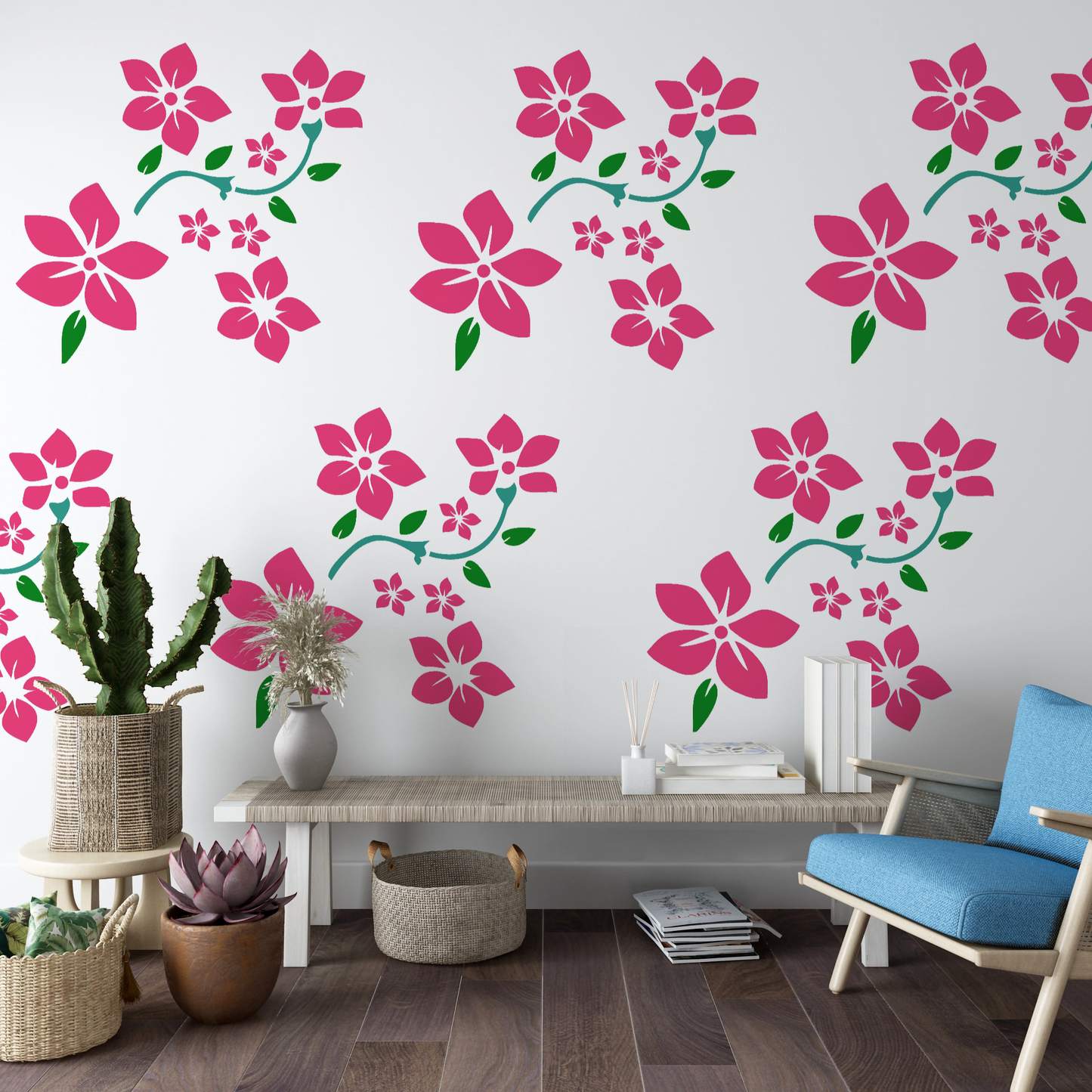 MaxxxMart -Floral Pattern Wall Stencil (Inches)