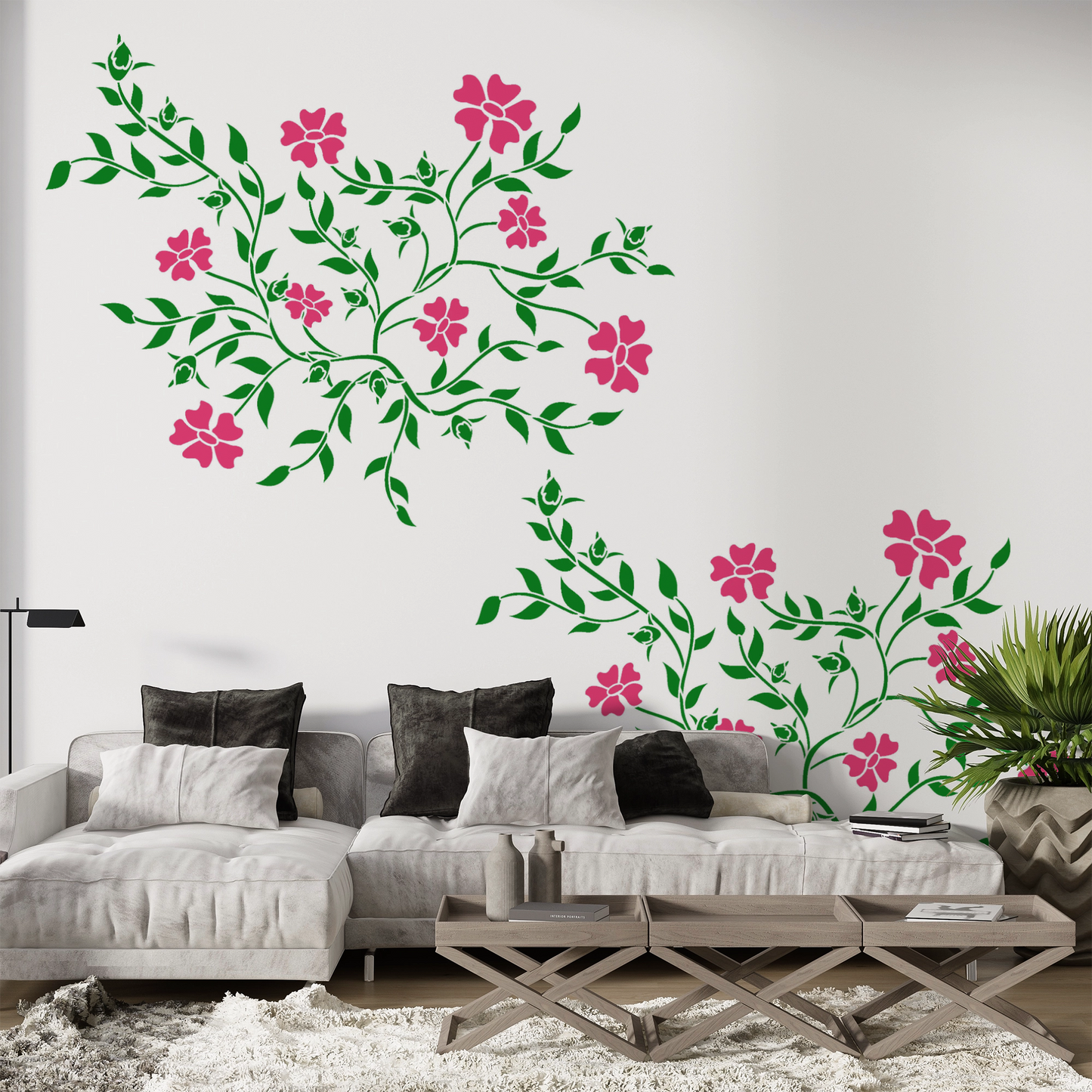 MaxxxMart -Floral Pattern Wall Stencil (Inches)