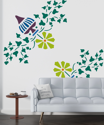MaxxxMart-Floral Pattern  Wall Stencil-2 (Inches)